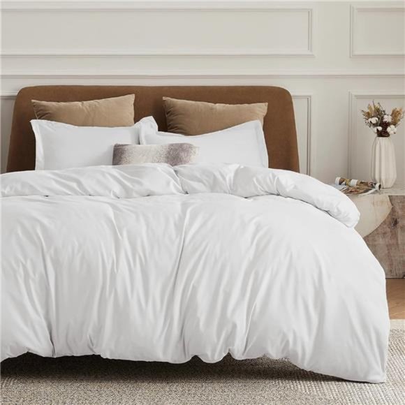 White Duvet Cover Queen Size - Soft Brushed Microfiber Duvet Cover for Kids - Picture 1 of 6